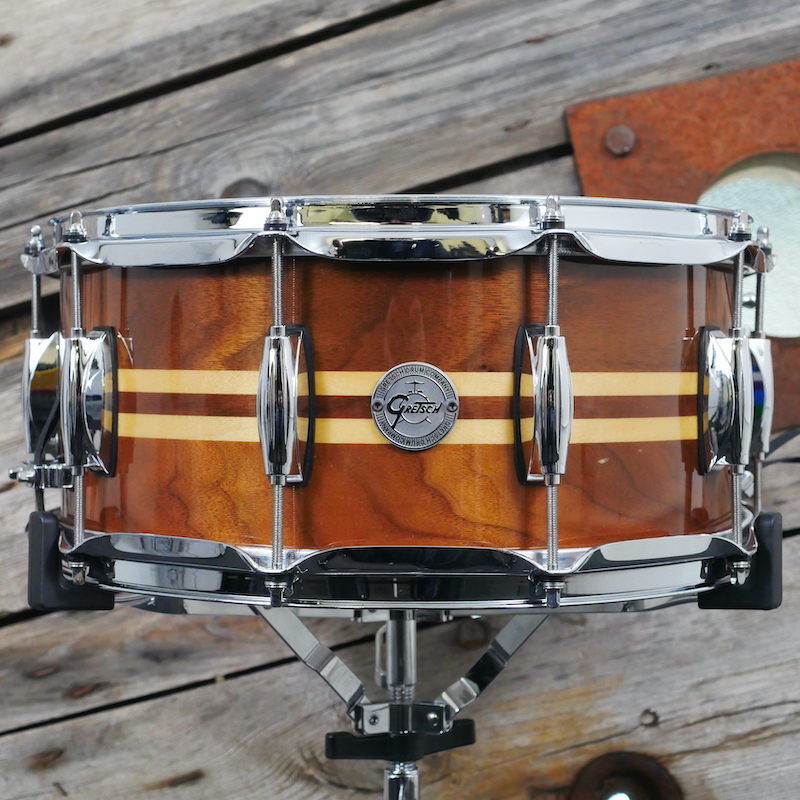Pre Loved Gretsch Full Range 14 x 6.5 Walnut with Maple Inlay Snare Drum 2151000194652 1